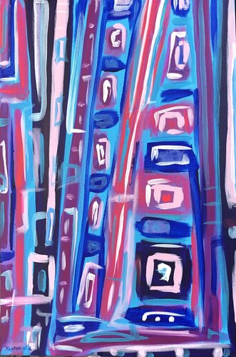 “Walk in the sky” - blue pink geometry abstraction von Nataliia Krykun, Malerei kaufen auf Singulart