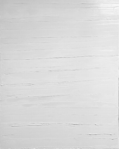 3D „White abstract strips“ landscape, modern calm large painting di Nataliia Krykun, Pittura in vendita su Singulart