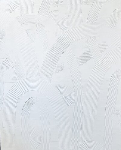 3D „White Alpine Road“ - Mountains, landscape, snow minimalistic textured abstraction von Nataliia Krykun, Malerei kaufen auf Singulart