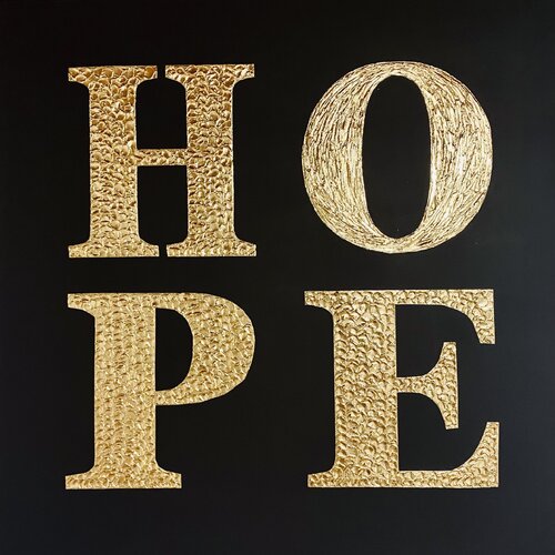 „Hope“ - 3d black and gold textured Pop Art inspired by Robert Indiana by Nataliia Krykun, Painting for Sale on Singulart