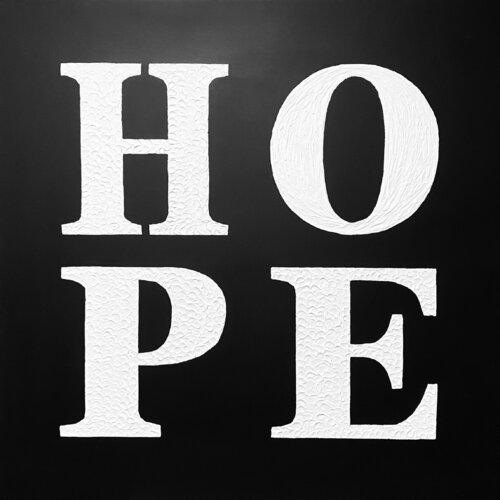 “Hope” black and white 3D textured minimalistic Pop Art von Nataliia Krykun, Malerei kaufen auf Singulart