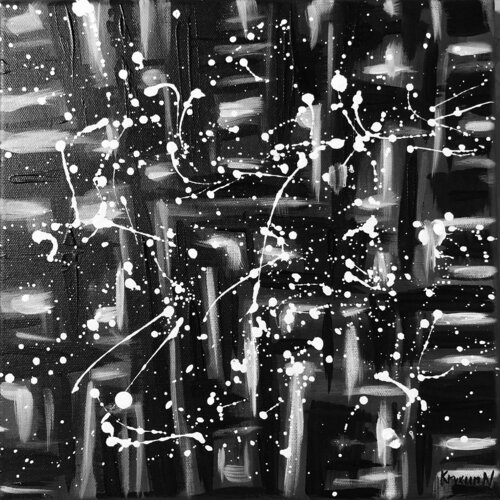 „Black tulips“ - black, white geometric abstraction, dropping Nataliia Krykun