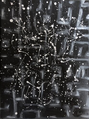 “Starry sky“ black and white abstraction dropping Pop Art van Nataliia Krykun, Schilderij te koop op Singulart