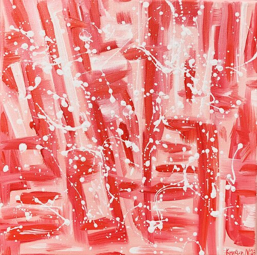 „Ref tulips“ - red, white geometric abstraction, dropping by Nataliia Krykun, 油畫 for Sale on Singulart