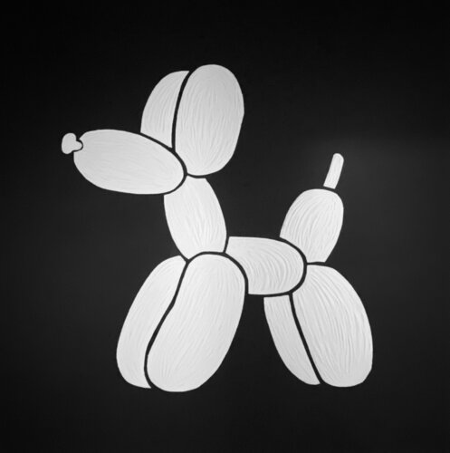 “Not a balloon dog” - black and white 3d textured minimalistic animal inspired by Jeff Koons von Nataliia Krykun, Malerei kaufen auf Singulart