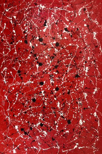 "Infinite Flightt" series, red, white, black large abstraction, drops, expressionism dropping inspired by Jackson Pollock van Nataliia Krykun, Schilderij te koop op Singulart