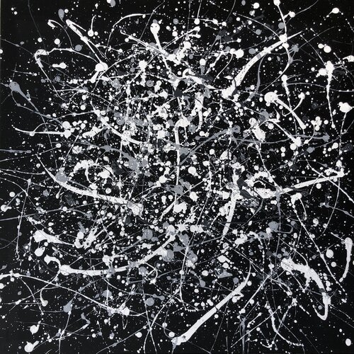 From the series "Infinite Flight" gray, silber, white, black large abstraction, drops, expressionism dropping inspired by Jackson Pollock by Nataliia Krykun, 油畫 for Sale on Singulart