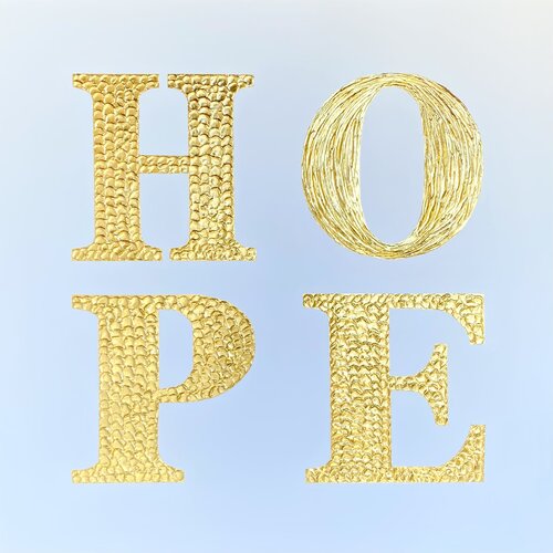 „Hope“ - 3d white and gold textured Pop Art inspired by Robert Indiana di Nataliia Krykun, Pittura in vendita su Singulart