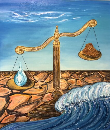 „The last drop of water“, Kakhov reservoir, Ukraine, Russia's war van Nataliia Krykun, Schilderij te koop op Singulart