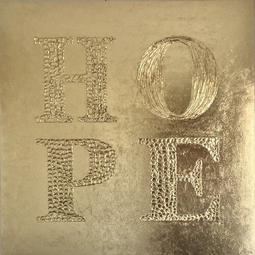 „Hope in Gold “ - 3d gold textured Pop Art inspired by Robert Indiana by Nataliia Krykun, Painting for Sale on Singulart