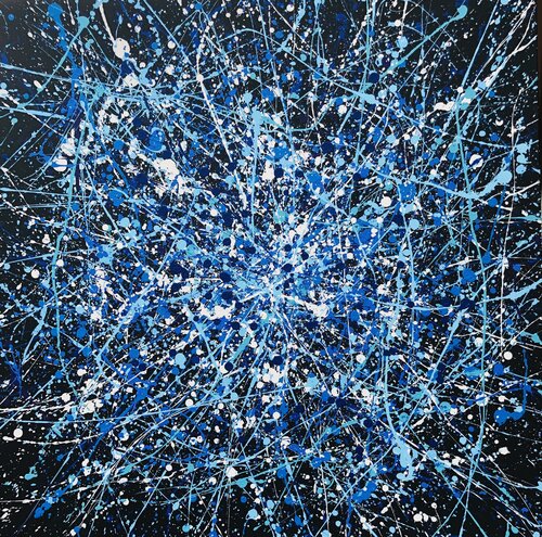 From the series "Infinite Flight" blue, navy, white, black large abstraction, drops, expressionism dropping van Nataliia Krykun, Schilderij te koop op Singulart