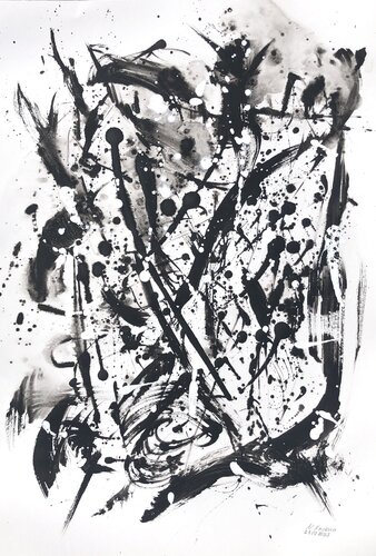 „Improvisation“ black and white abstraction by Nataliia Krykun, 종이 for Sale on Singulart
