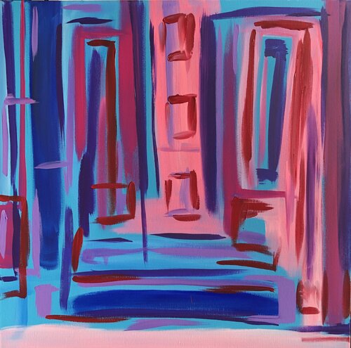 „Bright color abstraction“- pink blue geometric abstraction von Nataliia Krykun, Malerei kaufen auf Singulart