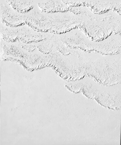 3D white „Waves in the ocean“ textured minimalism seascape, water di Nataliia Krykun, Pittura in vendita su Singulart