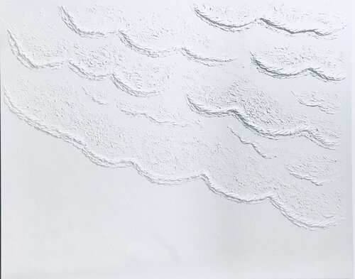 3D white „Waves in the ocean“ textured minimalism seascape, water di Nataliia Krykun, Pittura in vendita su Singulart