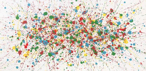 From the series "Infinite Flight" yellow, blue, pink, white, colourful large abstraction, drops, expressionism dropping von Nataliia Krykun, Malerei kaufen auf Singulart
