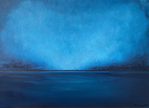 Black Sea Coastline, blue turquoise seascape, minimalistic von Nataliia Krykun, Malerei kaufen auf Singulart