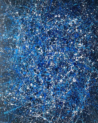 Blue Galaxy, minimalistic dripping abstraction Pollock’s Style by Nataliia Krykun, 油畫 for Sale on Singulart