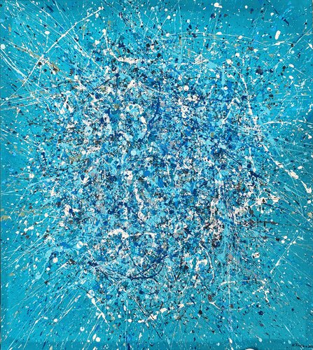 “Turquoise Galaxy” blue abstraction style Pollock von Nataliia Krykun, Malerei kaufen auf Singulart