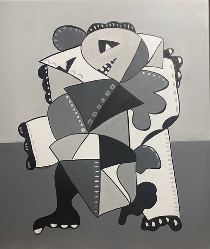 A Walk at Dusk -  silver, gray, white, black large abstraction, drops, expressionism inspired by Picasso Style von Nataliia Krykun, Malerei kaufen auf Singulart