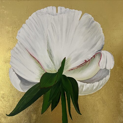 “Tenderness” Large white Peony on a golden background, von Nataliia Krykun, Malerei kaufen auf Singulart