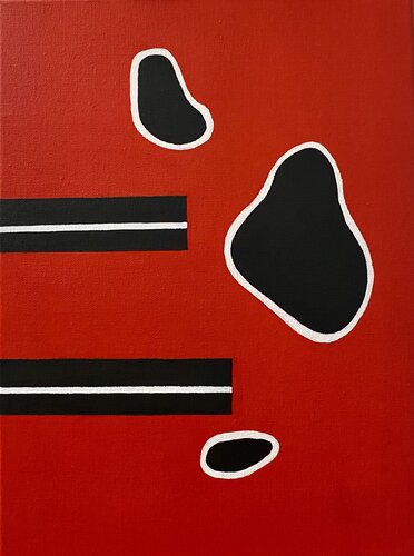 Clouds- red, black, white minimalistic conceptual abstraction van Nataliia Krykun, Schilderij te koop op Singulart