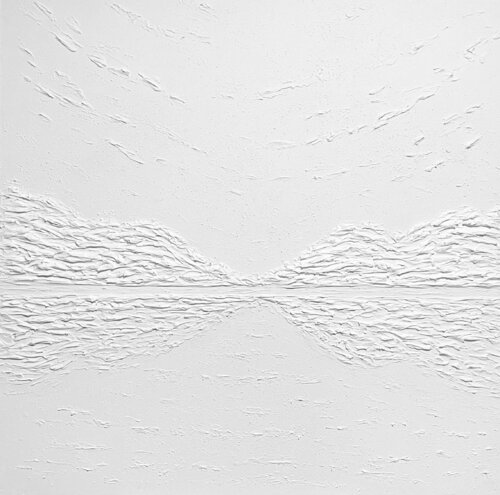 White textured abstraction- sea, mountain winter snowfall di Nataliia Krykun, Pittura in vendita su Singulart