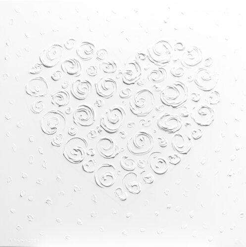 Heart in white - Love, Amour, Amore, 3 D textured minimalistic Pop Art Nataliia Krykun