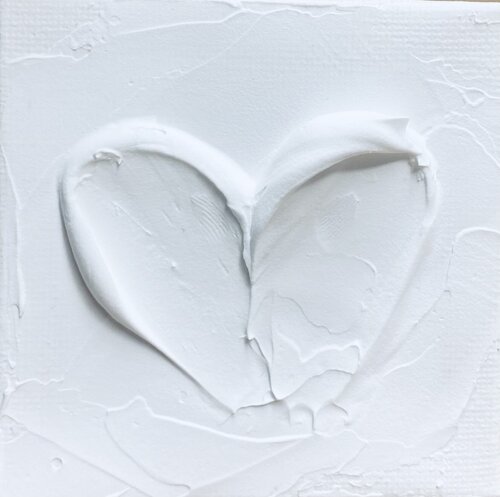 Heart - Love, Amour, Amore, 3D white textured minimalistic abstraction Nataliia Krykun