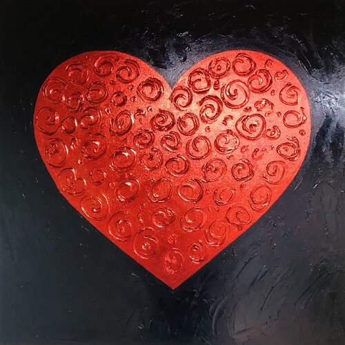 Red Heart on black - 3D love, Amour, Amore red, leafing minimalism Pop Art von Nataliia Krykun, Malerei kaufen auf Singulart