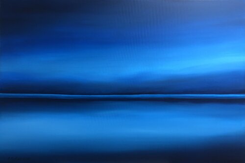 Endless Blue Ocean  - Deep water navy minimalism seascape van Nataliia Krykun, Schilderij te koop op Singulart