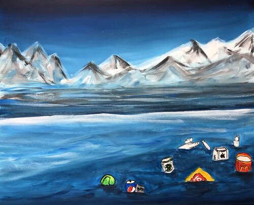 Sustainable development, navy semi abstraction, impressions minimalism seascape ocean von Nataliia Krykun, Malerei kaufen auf Singulart