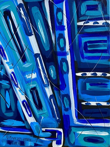 Flower series 5 - spring garden, blue violet pink energy expression abstraction par Nataliia Krykun, Peinture en vente sur Singulart