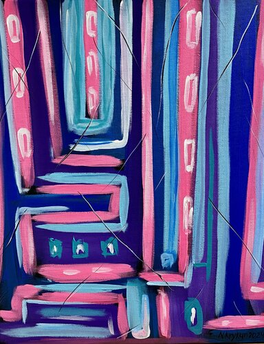 Flower series 7 - spring garden, blue violet pink energy expression abstraction par Nataliia Krykun, Peinture en vente sur Singulart