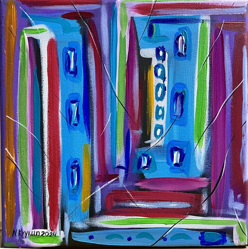Flower series 14 - spring gardens, blue violet pink exspressionism Nataliia Krykun