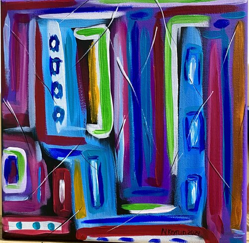 Flower series 15 - spring gardens, blue violet pink exspressionism par Nataliia Krykun, Peinture en vente sur Singulart