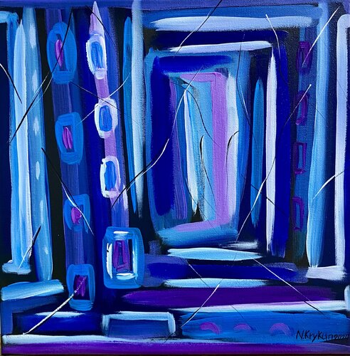 Flower series 9 - spring gardens, blue violet pink exspressionism par Nataliia Krykun, Peinture en vente sur Singulart