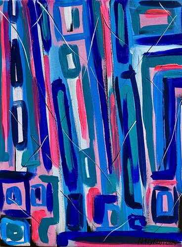 Flower series 12 - spring garden, blue violet pink energy expression abstraction par Nataliia Krykun, Peinture en vente sur Singulart