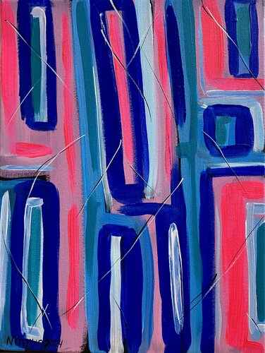 Flower series 13 - spring garden, blue violet pink energy expression abstraction par Nataliia Krykun, Peinture en vente sur Singulart