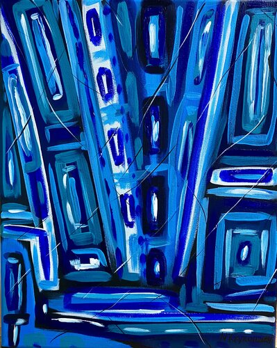 Flower series 10 - spring garden, blue violet pink energy expression abstraction par Nataliia Krykun, Peinture en vente sur Singulart