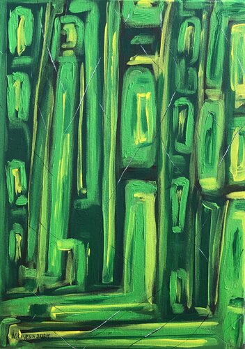 Spring leaves Series - green energy power garden landscape di Nataliia Krykun, Pittura in vendita su Singulart