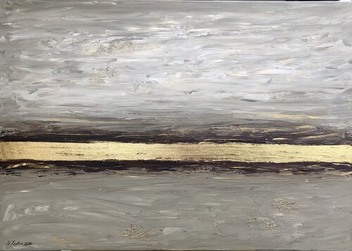 Coast of the sea - 3D, ocean, brown, beach, gold leaf Nataliia Krykun