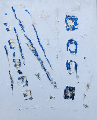 3D Blue & White abstract from the series „White reflection“ modern large painting textured, sculpture, gold leafing, gilding par Nataliia Krykun, Peinture en vente sur Singulart
