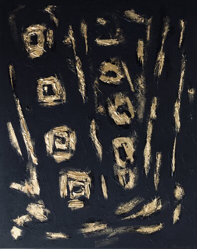 3D Gold & Black  series „Gold reflection“ -  textured, sculpture, gold leafing, gilding von Nataliia Krykun, Malerei kaufen auf Singulart