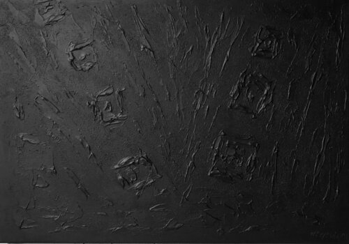 Series „Dark reflection“ - black abstraction textured, sculpture Nataliia Krykun