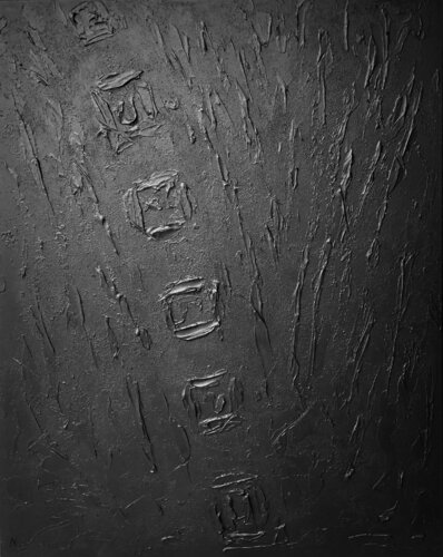 Series „Dark reflection“ -  black abstraction, textured, sculpture, gold leafing, gilding von Nataliia Krykun, Malerei kaufen auf Singulart