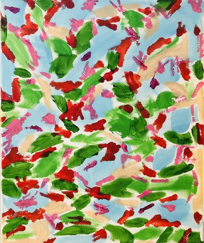Blooming spring , yellow, white, gray, orange, green red abstraction di Nataliia Krykun, Pittura in vendita su Singulart
