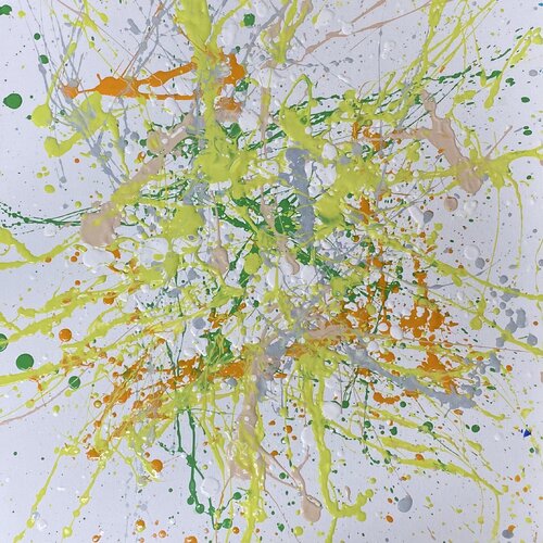 Feeling of energy - yellow, green, white, colourful large abstraction, drops, expressionism dropping von Nataliia Krykun, Malerei kaufen auf Singulart