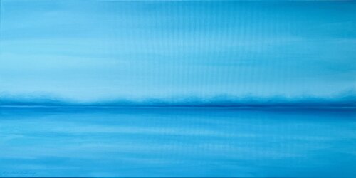 Light blue sea- Turquoise water and ocean skyline, blue seascape, waves de Nataliia Krykun, Pintura a la venta en Singulart