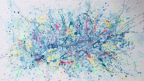 More Energy colorful blue turquoise expressionism gripping abstraction di Nataliia Krykun, Pittura in vendita su Singulart